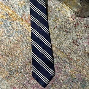 100% Pure Silk Ralph Lauren Blue And Gold Striped classic $24